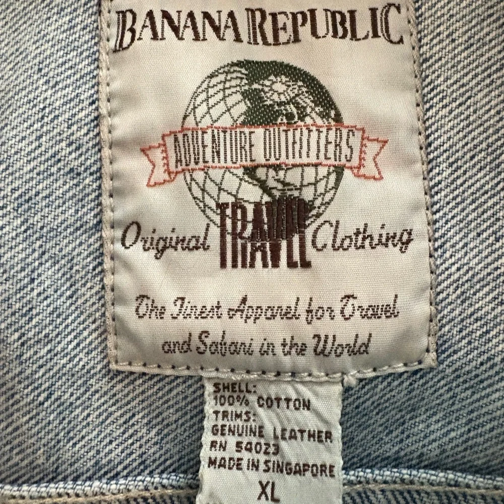 Vintage‎ 90s-Y2K Banana Republic Denim Jean Trucker Jacket*XL*Leather*Blue